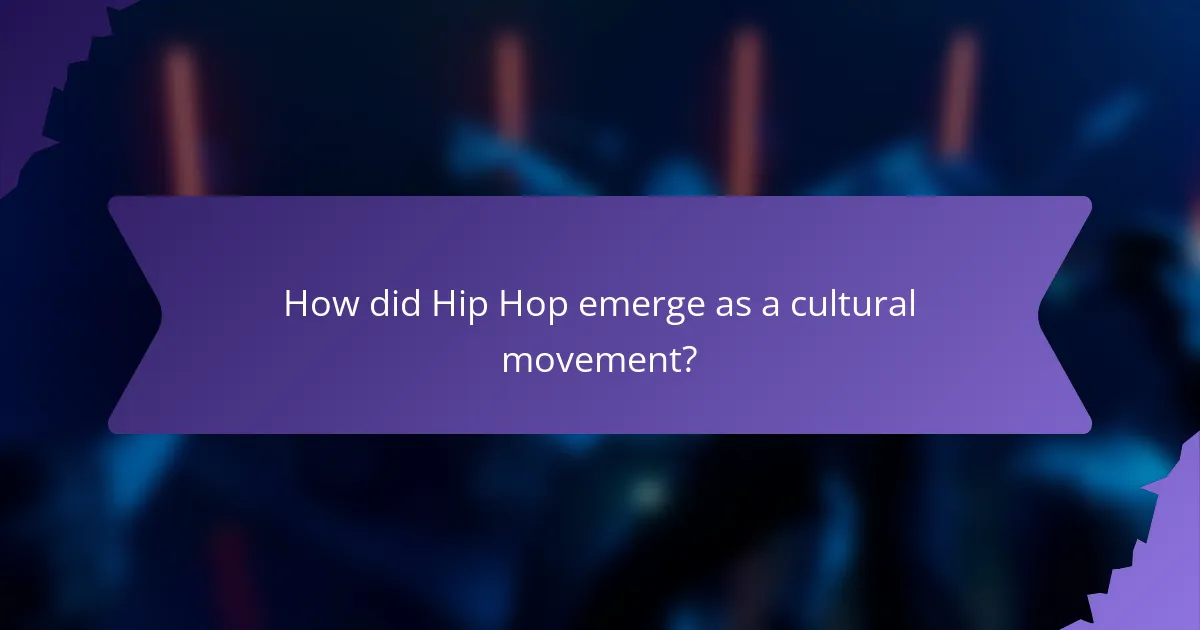 How did Hip Hop emerge as a cultural movement?